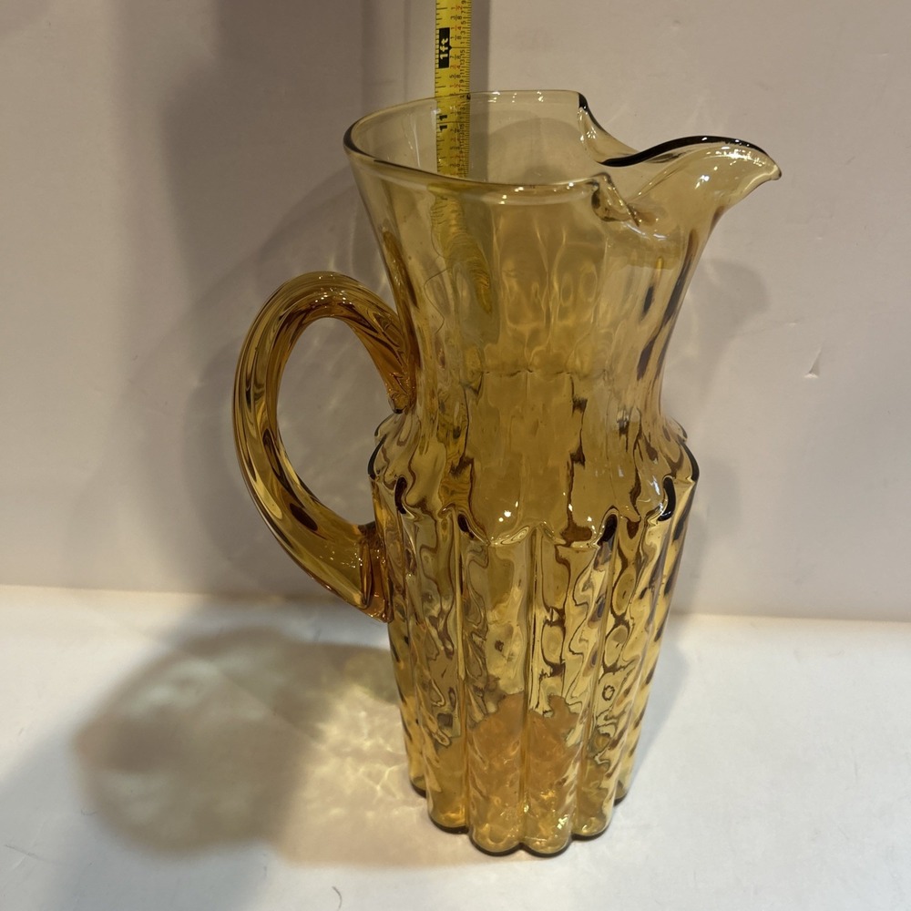 Vintage Yellow Glass Pitcher MCM 11.5" Tall - Picture 5 of 6